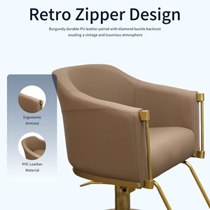 Sillón de Peluquería Hidráulico Reclinable Moderno en Dorado Metálico y Gris, Muebles de Salón para Barbería y Estilismo - Product Image 5