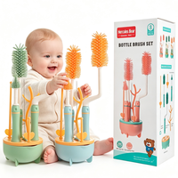 Ensemble de 8 brosses à biberons en silicone, 360° °   Kit de brosses de nettoyage pour biberons et tétines avec support de séchage pour biberons de bébé