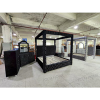 Lit à baldaquin moderne en velours côtelé avec rangement, cadre de lit Queen Size rembourré, ensemble de meubles de chambre à coucher, lit King Size de luxe moderne
