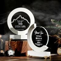 Trophée en cristal poli de qualité supérieure avec socle en marbre, gravure personnalisable, texte et logo personnalisés, récompense pour la reconnaissance des employés