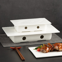 Plat de service rectangulaire en céramique pour canard à la canardière, motif vaguelettes d'eau, résistant au four, écologique, usage commercial, spécialités culinaires