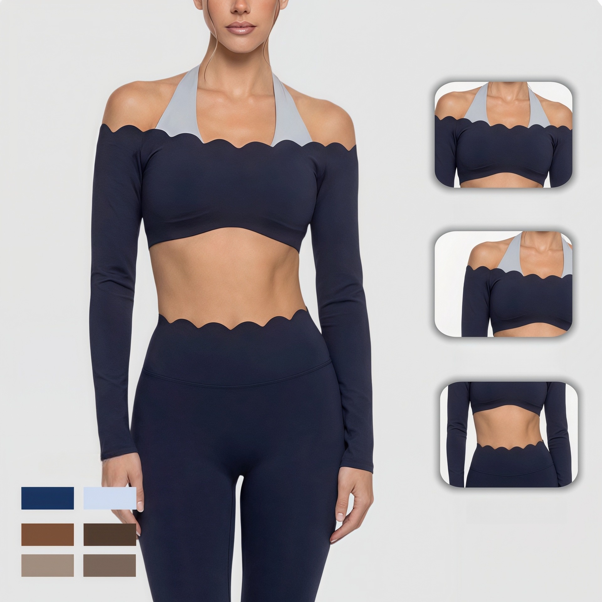Women Lace Trim Cropped Yoga Long Sleeve Top Tight Breathable Activewear for Fitness Pilates Daily Training