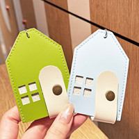 Porte-clés élégant en cuir PU en forme de maison, porte-cartes, breloque de sac, mini porte-photo, pendentif de sac à main, joli porte-clés de voiture, cadeau