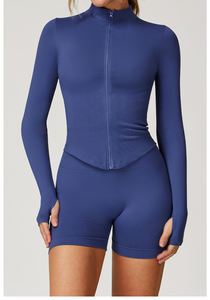 Nahtloses Fitness <span class=keywords><strong>Wear</strong></span> <span class=keywords><strong>Training</strong></span> Schnellt rocknende Langarm Yoga Sport Gym Top Frauen Jacke Gym Fitness Sets für Frauen Leichtathletik - Product Image 4