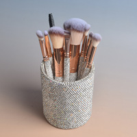 Ensemble de 9 pinceaux de maquillage personnalisés avec strass scintillants, style professionnel, luxe, diamant, support pour pinceaux cosmétiques pour le visage et les contours
