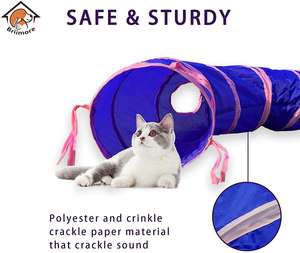 屋内キューブテントおもちゃコンボ用ZYZPET猫トンネル、子犬付きクリンクルペーパー折りたたみ式インタラクティブペット (3 in 1セット) 、青 - Product Image 5