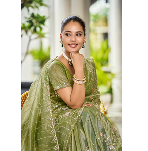 Luxury <b>Satin</b> <b>Saree</b> With Intricate Beadwork Soft Flowing Drape Designer Ethnic Party Wear For Engagement Festival Events - Product Image 4