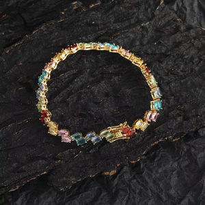 Color Oval Zircon <b>Bracelet</b>, Egg-shaped Double-row Chain, <b>Copper</b>-inlaid Zircon Tennis Chain, Women's Stacked Wear Tanjing Fashion - Product Image 2