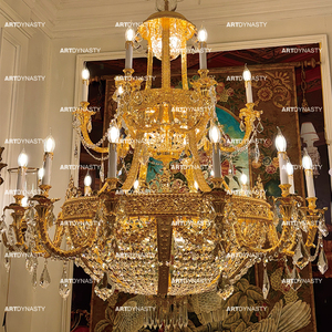 <span class=keywords><strong>Lustre</strong></span> français en cristal <span class=keywords><strong>et</strong></span> <span class=keywords><strong>cuivre</strong></span> plaqué or 24 carats, lampe suspendue de luxe pour hôtel - Product Image 2