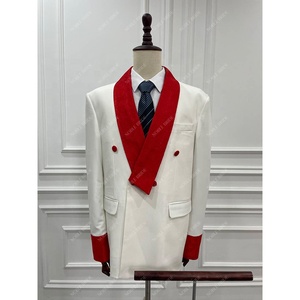 Abito da sposa <span class=keywords><strong>bianco</strong></span> Jacquard rosso da uomo all'ingrosso indossare <span class=keywords><strong>giacca</strong></span> africana moda classica personalizzata Blazer da sposo matrimoni per uomo - Product Image 2