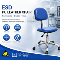 Chaise en cuir PU antistatique Leenol ESD, chaise en cuir PU réglable en hauteur et pivotante pour le traitement des composants électroniques en laboratoire