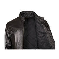 Veste en cuir d'agneau noir classique pour homme, coupe ajustée, coupe-vent, sportive, fermeture éclair sur le devant, logo, col montant