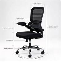 Chaise de bureau ergonomique à dossier mi-haut en maille avec accoudoirs rabattables et base pivotante chromée pour espace de travail commercial