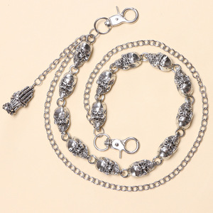 Chaîne de pantalon à double rangée avec crânes et têtes de démons, en argent tibétain, style Hip Hop, pour usage quotidien - Product Image 3