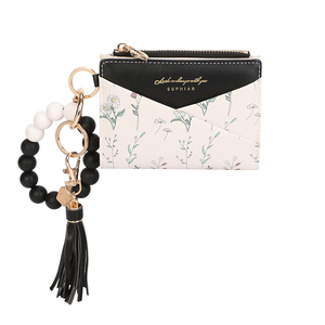 Portefeuille bifold en PU avec pendentif à pompon, motif floral, porte-clés, plusieurs emplacements pour cartes, élégant, portable, pour femmes, pour l'été, usage quotidien - Product Image 2