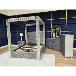 Juego de Cama con Dosel de Cuatro Postes y Cabecera de Espuma de Alta Densidad con Marco de Madera Maciza, <span class=keywords><strong>Muebles</strong></span> de Dormitorio, Venta al por Mayor de <span class=keywords><strong>Fábrica</strong></span> PZCN HOME 2025 - Product Image 2
