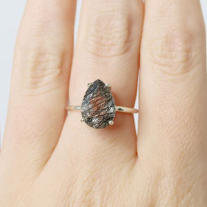 Anillo de Esmeralda Natural en Forma de Pera Chapado en Oro de 14K, Anillo de Compromiso Vintage en Plata de Ley para Bodas y Fiestas - Product Image 3