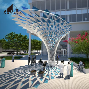 Sculpture d'arbre moderne de grande envergure en acier inoxydable avec système d'éclairage intégré pour parcs extérieurs, hôtels et espaces publics - Product Image 4