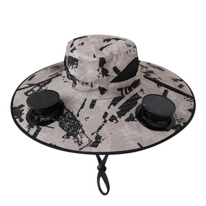 Chapeau de pêcheur rayé pour homme, respirant, à large bord, <span class=keywords><strong>avec</strong></span> protection solaire, design ventilateur à double moteur à chargement solaire, haute qualité - Product Image 3