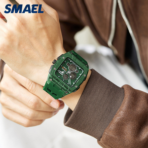 SMAEL 8135 Reloj deportivo analógico-digital para hombre, caja cuadrada de aleación, correa de silicona suave, cronógrafo, resistente al agua hasta 50 m, pantalla LED Lumi - Product Image 5