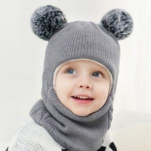 Bonnets d'hiver en tricot avec pompon pour enfants et bébés, nourrissons et tout-petits, avec écharpe et <span class=keywords><strong>masque</strong></span> facial - Product Image 2