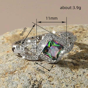 Bague géométrique en cristal Q546, sertie pavé taille princesse, bijoux de fiançailles pour femme en alliage de zinc et strass - Product Image 4