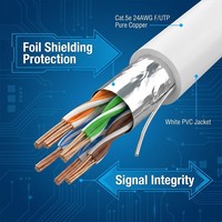 Cable Ethernet/LAN blindado F/UTP Cat5e HEADWAY, 24AWG, cobre desnudo, clasificación de resistencia al fuego B1, LSZH, 305m, blanco