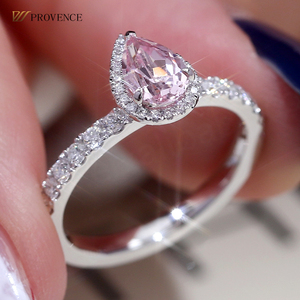 Bagues en or blanc 18K 14K 10K, pierres précieuses de laboratoire de couleur rose, taille poire, bijoux fins, bagues de fiançailles faites à la main, personnalisées pour femmes - Product Image 1