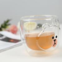 Offre Spéciale – Tasse à Lait et Jus Double Paroi en Verre Borosilicate Écologique de Qualité Alimentaire, Résistante à la Chaleur, Motif Ours Mignon, 250 ml – Échantillon Gratuit pour Fêtes