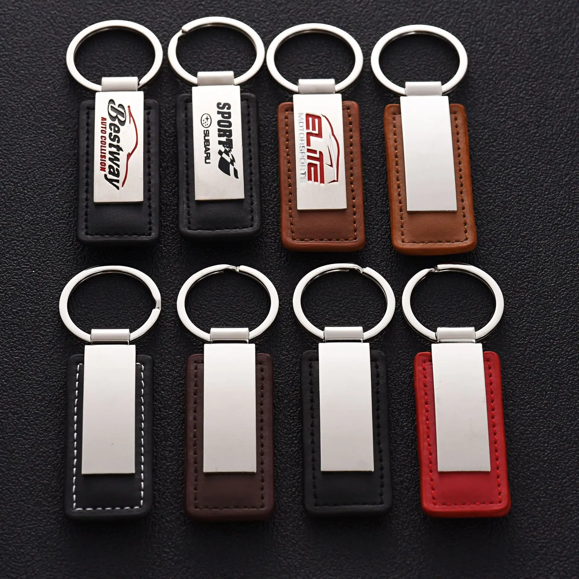 2023 benutzer definierte Logo gedruckt PU Leder Metall Schlüssel bund Werbe geschenk Markenname Schlüssel ring