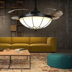 <span class=keywords><strong>Ventilateur</strong></span> de plafond de style HFBH de 42 pouces avec lumières LED à intensité variable, luminaire Fandelier, 4 pales rétractables inversées, vitrail <span class=keywords><strong>vintage</strong></span> - Product Image 1