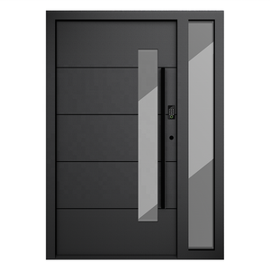 Porte d'entrée double pivotante moderne en aluminium, panneau en verre fumé, porte de sécurité principale de villa avec serrure numérique intelligente - Product Image 3