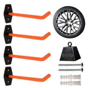 Crochets de garage robustes en métal à fixation murale avec revêtement antidérapant, multifonctionnels pour le rangement des pneus, vélos, échelles, chaises (acier allié) - Product Image 3