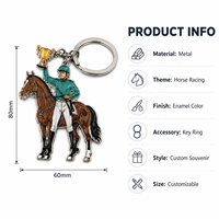 Porte-clés en métal personnalisé avec jockey et trophée, souvenir de course hippique, porte-clés avec logo personnalisé, cadeau pour événement équestre, promotion de festival