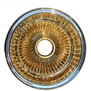 Ruedas Dayton Lowrider 13x7 Rev 100 con radios cruzados, completamente doradas, de 2 barras - Product Image 4