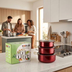 Colored Combined Stainless Steel Soup <b>Pot</b> <b>Set</b> with Wire Handle and Glass Lid for Modern Home Daily Kitchen Cooking - Product Image 1