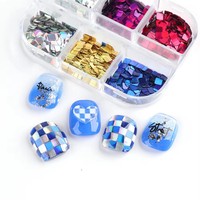 6 Grilles de Paillettes Carrées Iridescentes pour Ongles, Flocons Holographiques à Motif Damier, Décorations Colorées Rectangulaires pour Nail Art