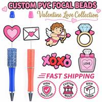 Décorations personnalisées Saint-Valentin en PVC 2D : Perles focales, embouts de stylo, breloques Cœur, Rose, Cupidon, Ours, Amour pour la personnalisation de stylos et crayons DIY en gros