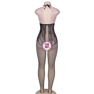 Lingerie sexy, bas fins pour femmes, tentation, grande taille, combinaison noire à découpes en maille - Product Image 5