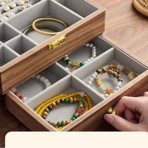 Wood Jewelry <b>Box</b> With Drawer Multi Layer Storage For <b>Earrings</b> Necklaces Solid Wood Rectangular Design - Product Image 3