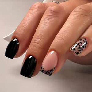 Unghie Finte Adesive Leopardate Nere Vendita Calda Set da 24 Pezzi in ABS Unghie Finte Francesi per <span class=keywords><strong>Donna</strong></span> Vendita all'Ingrosso - Product Image 5