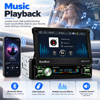 Lecteur MP5 rétractable électrique 7 pouces Single DIN 1024x600 avec CarPlay sans fil, Android Auto, radio FM, Bluetooth, kit mains libres pour voiture