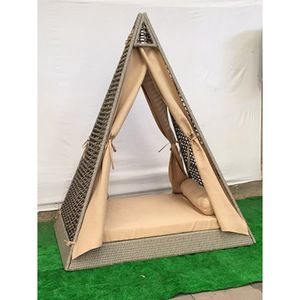 Muebles de Exterior Plegables y Portátiles Modernos, Cama de Playa con Dosel Triangular, Ratán, Hierro, para Parque, Patio, Villa, Estilo Playero - Product Image 5