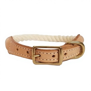 Luxury Solid Cotton Rope Dog <b>Collar</b> Strong Durable Leather Handle <b>Metal</b> Buckle Personalized Braided Style Pets Sizes XS-XL All - Product Image 1