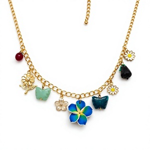 Bohemian Gold Plated Charm Necklace with Resin Flowers Butterflies and Beads Handmade Women's Cute Jewelry Gift - Product Image 1