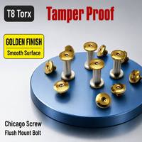 Vis Chicago T8 Torx dorées pour artisanat du cuir, attaches et vis à finition dorée, fixations encastrées