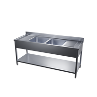 Table d'évier de cuisine commerciale autoportante de style européen en acier inoxydable 201/304, à cuve simple/double, avec égouttoir gauche/droite/à double côté