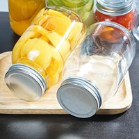 1000ml Bouteille en verre Mason vide de grande capacité Pot de confiture de cornichon transparent Conteneur de bouteille en verre à large bouche avec couvercle en aluminium à vis