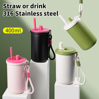Bouteille d'eau isotherme en acier inoxydable 316 de 400 ml, double paroi, avec cordon et paille, logo personnalisé acceptable, gobelet réutilisable