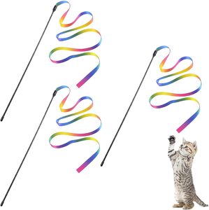 En gros, Baguette interactive arc-en-ciel pour chat avec ruban coloré et breloque, pour chatons - Product Image 1